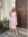 Шовкова сукня міді на бретельках рожевого кольору 33523