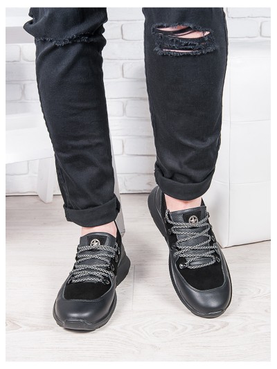 Шкіряні чоловічі кросівки чорного кольору 35560