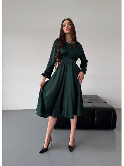 Шовкова сукня міді зеленого кольору 36050
