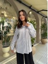 Шовкова жіноча сорочка у смужку сiрого кольору 33928