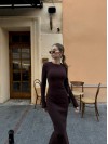 Силеэтное платье макси из ангоры коричневого кольору 36094