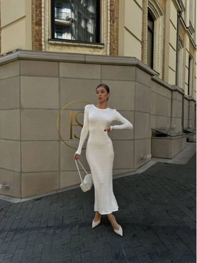 Силеэтное платье макси из ангоры молочного кольору 36093