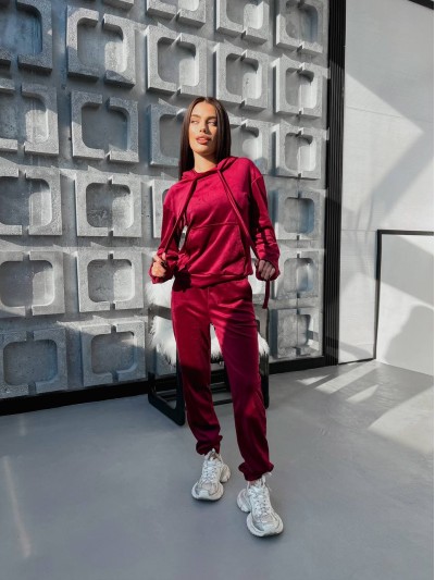 Спортивный велюровый костюм бордового цвета 32189