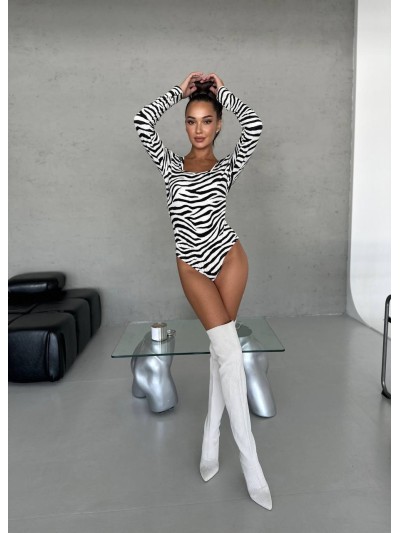 Стильный боди с рукавом на микро-флисе цвета зебры 28934