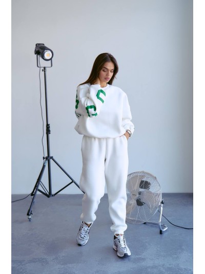 Стильний світшот на флісі з написом молочного кольору 28971