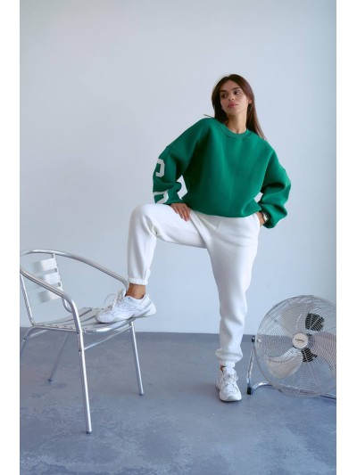 Стильний світшот на флісі з написом зеленого кольору 28968