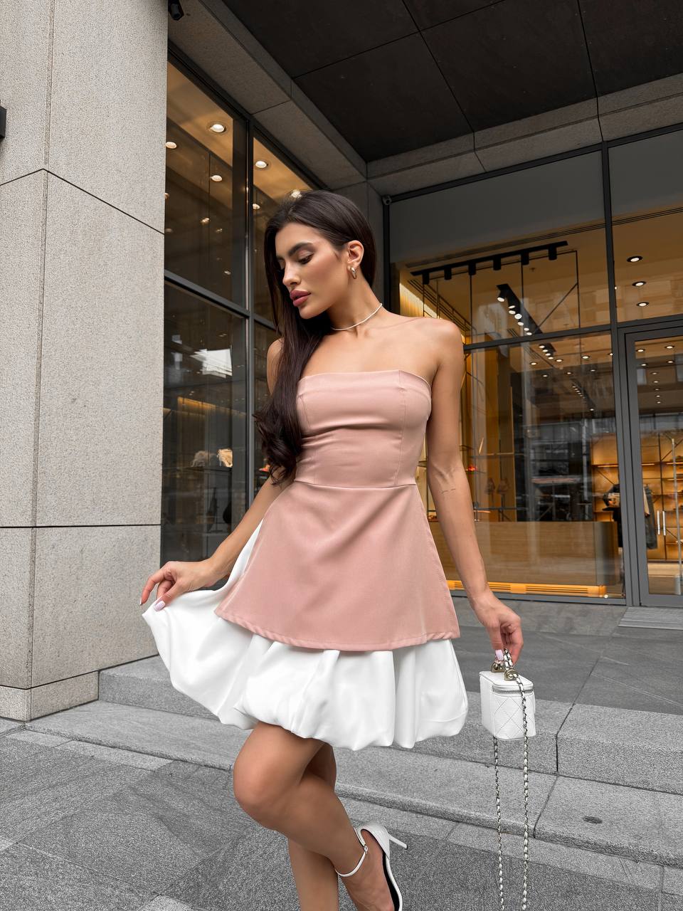 Женский костюм (топ+юбка) бежевого цвета 29219