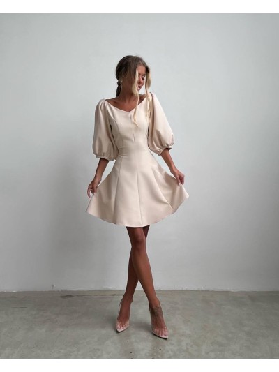 Сукня міні з пишним рукавом бежевого кольору 34613