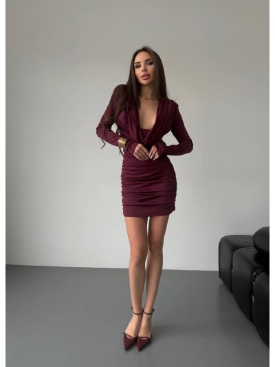 Сукня міні з вираженним декольте бордовго кольору 36053