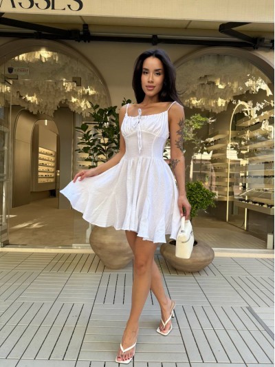 Сукня на бретельках міні білого кольору 33780