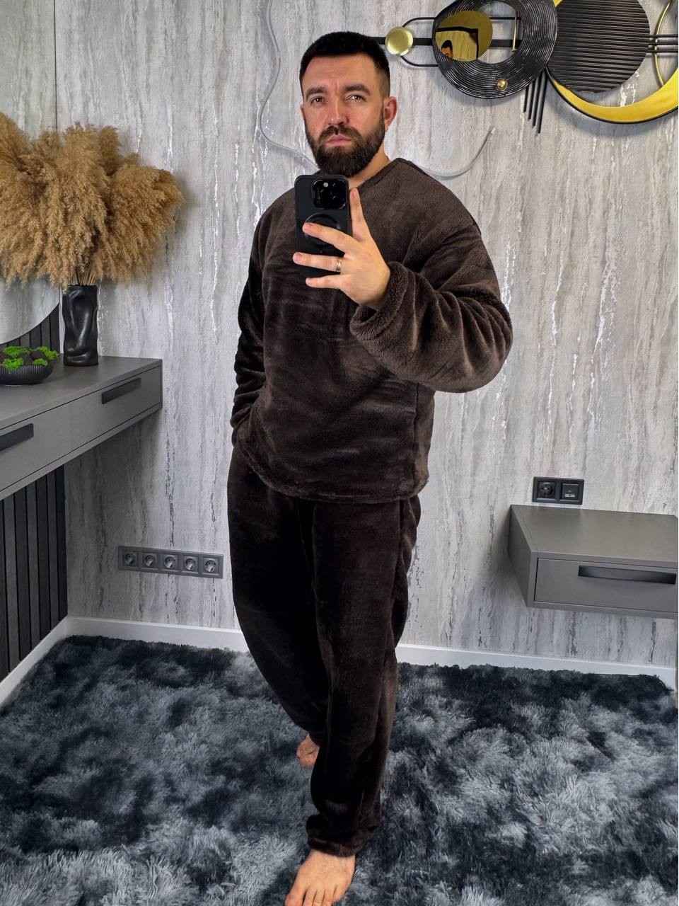 Теплый мужской домашний костюм коричневого цвета 36082