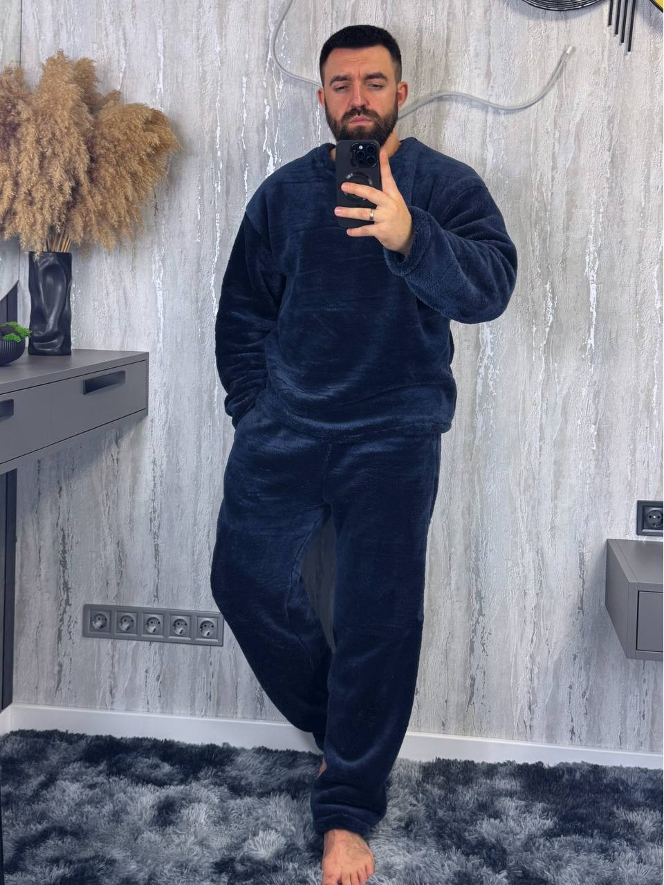 Теплий чоловічий домашнiй костюм синього кольору 36083