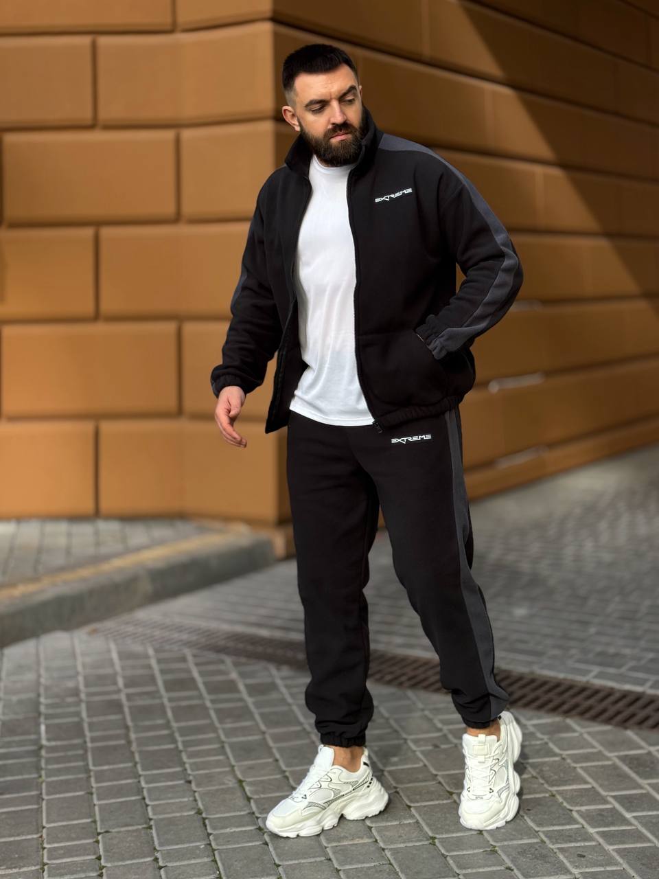 Теплий чоловічий костюм на змiйцi з флiсу чорного кольору 35732