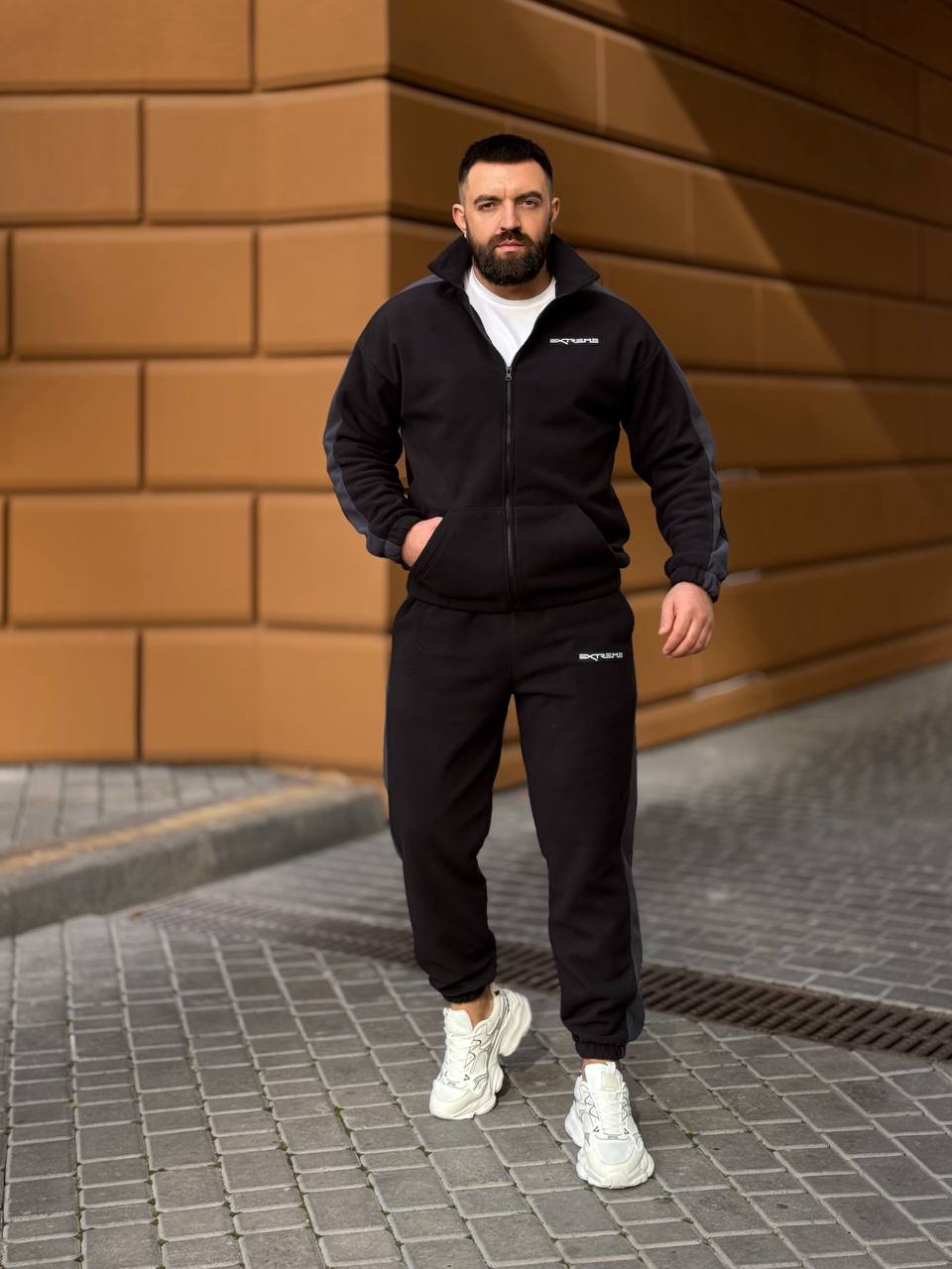 Теплий чоловічий костюм на змiйцi з флiсу чорного кольору 35732