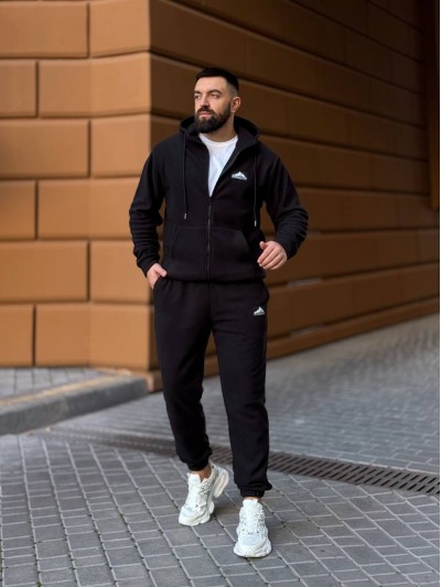 Теплий чоловічий костюм з флiсу чорного кольору 35780