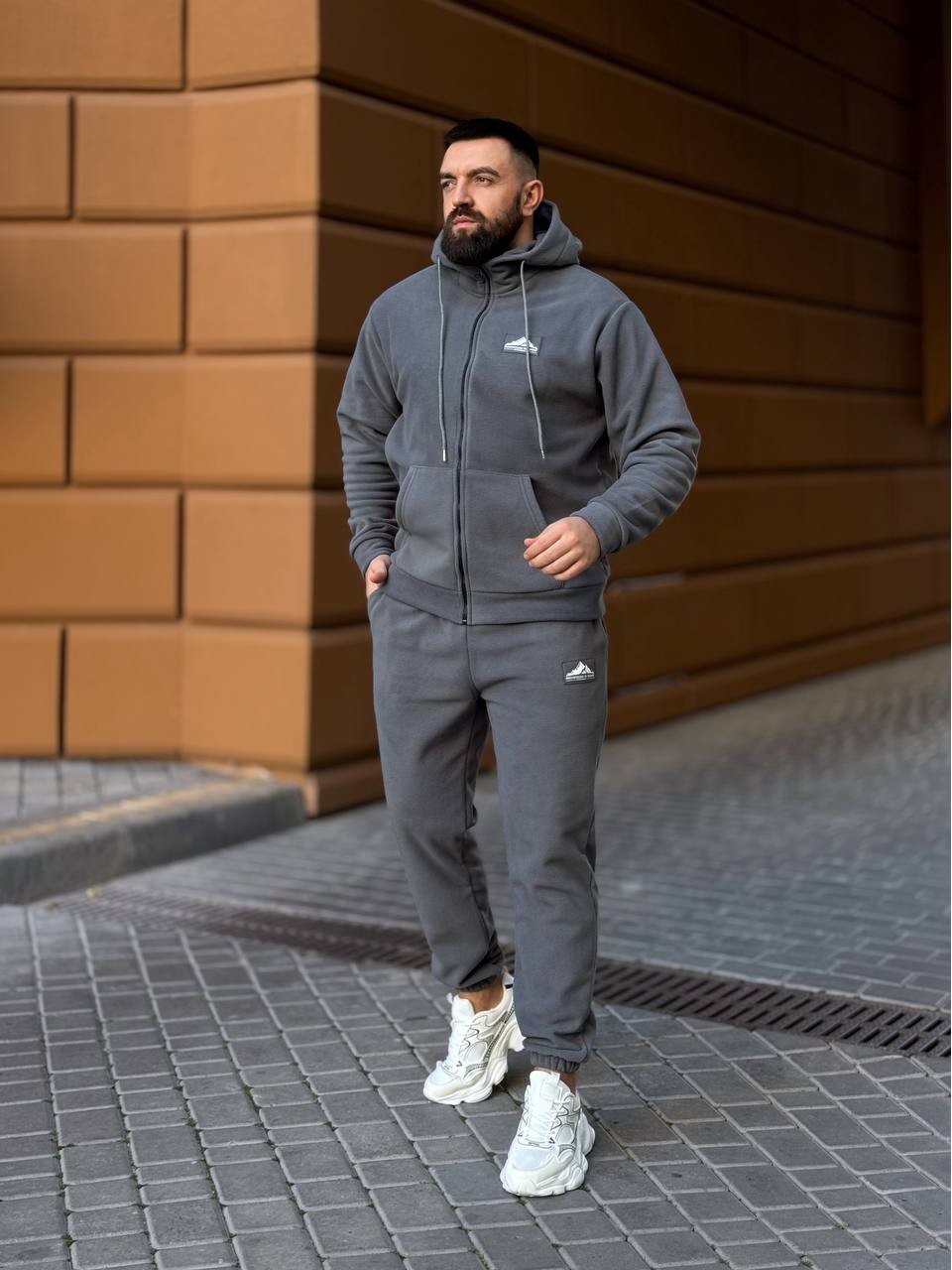 Теплий чоловічий костюм з флiсу графiтового кольору 35779