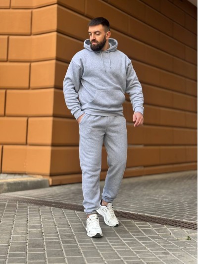 Теплий чоловічий костюм з капюшоном сiрого кольору 35748