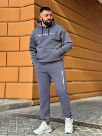 Теплий чоловічий костюм з написом графiтового кольору 35071