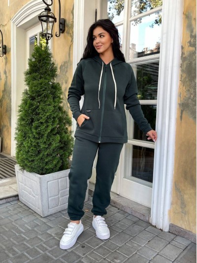 Теплий жіночий костюм iз змiйкою зеленого кольору 34202