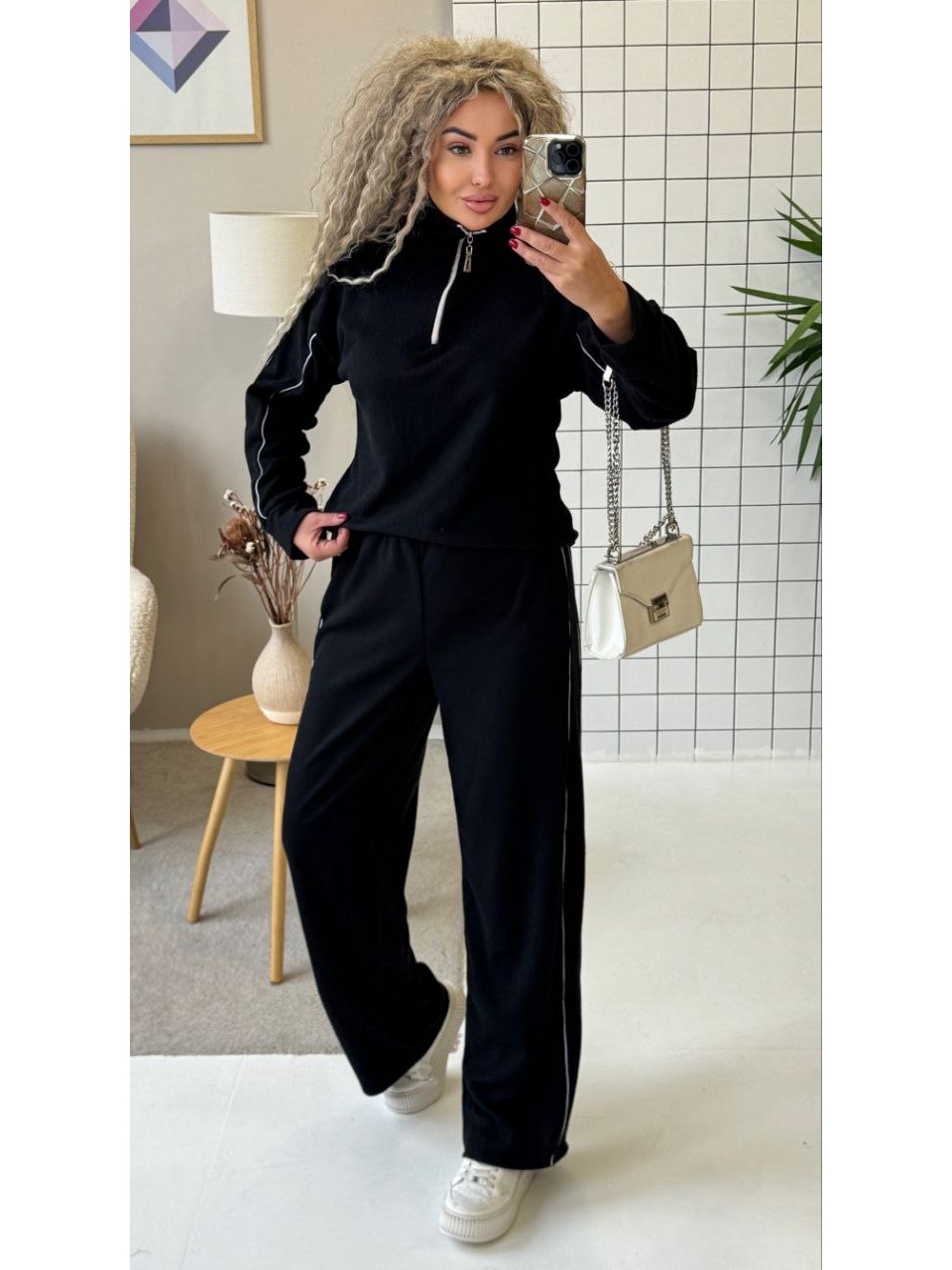 Теплий жiночий костюм з ангори чорного кольору 35825