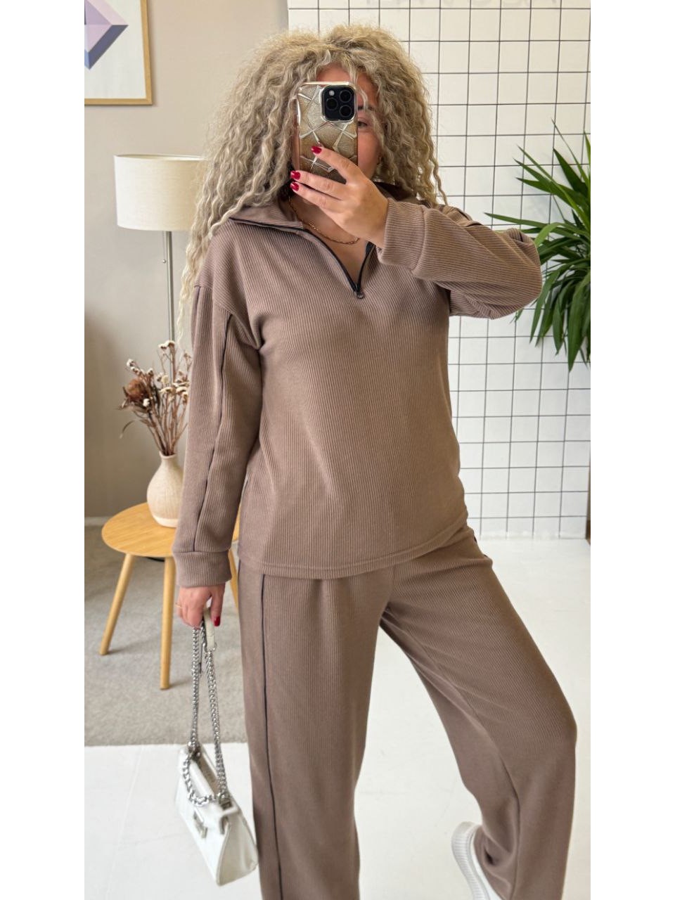 Теплый женский костюм из ангоры кофейного цвета 35824