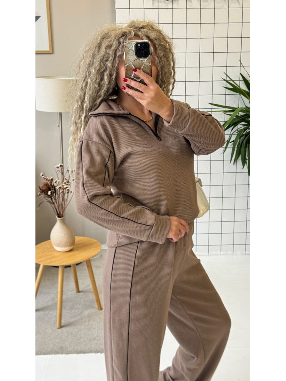 Теплый женский костюм из ангоры кофейного цвета 35824