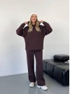 Теплий жiночий костюм з капюшоном коричневого кольору 35809