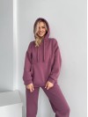 Теплий жіночий костюм з капюшоном пудрового кольору 29405