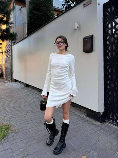 Платье мини в рубчик белого цвета 30333