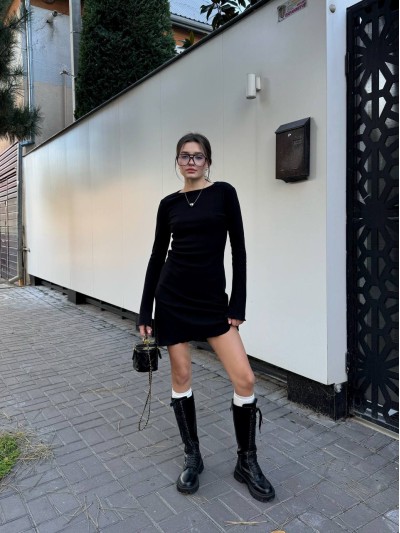 Платье мини в рубчик черного цвета 30332