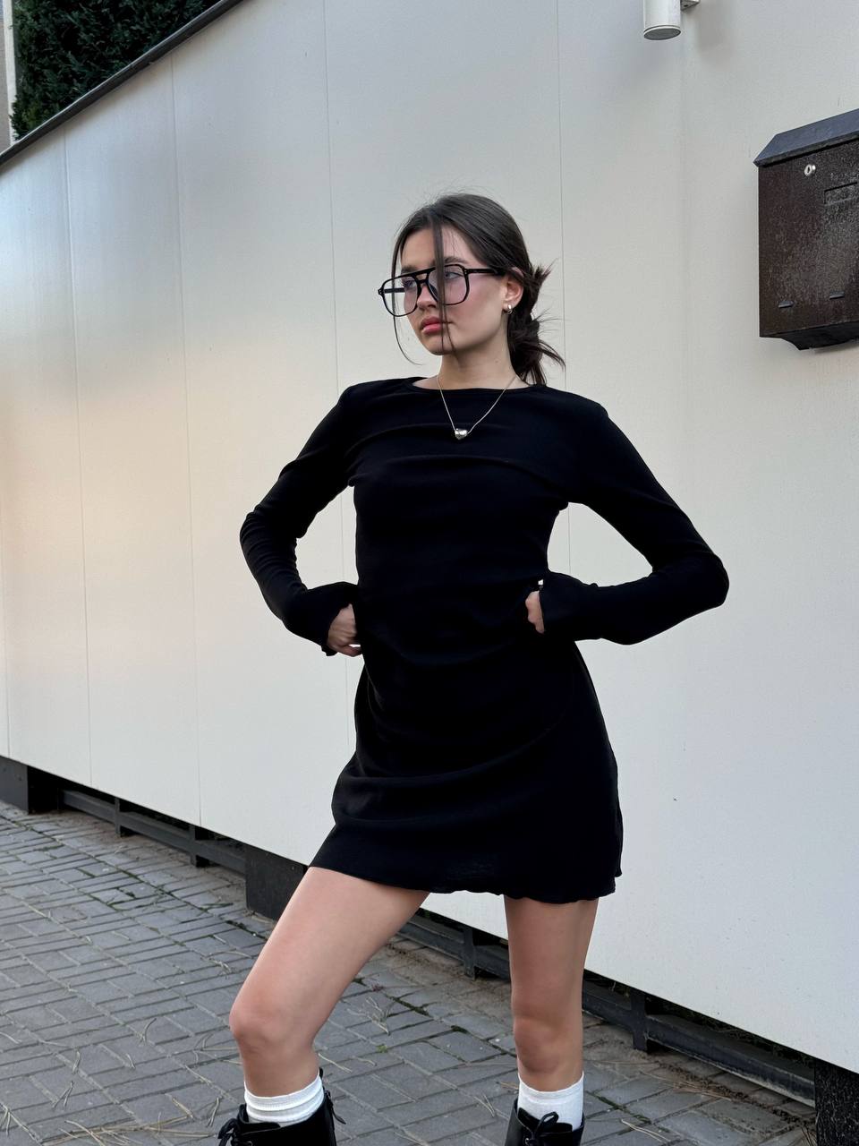 Платье мини в рубчик черного цвета 30332