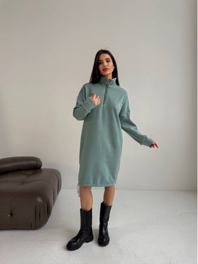 Тепла сукня на флісі фiсташкового кольору 30405