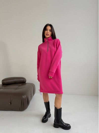 Тепла сукня на флісі малинового кольору 30403
