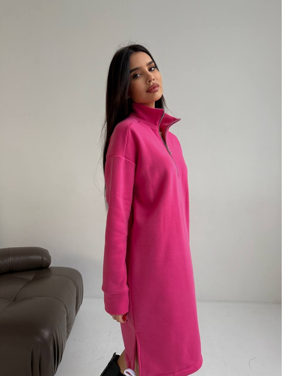 Тепла сукня на флісі малинового кольору 30403
