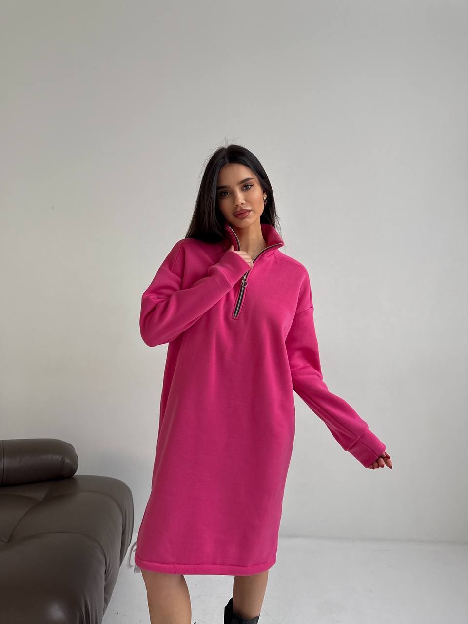 Тепла сукня на флісі малинового кольору 30403