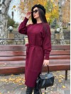 Тепла сукня з поясом бордового кольору 30082