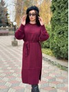 Тепла сукня з поясом бордового кольору 30082