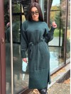 Тепла сукня з поясом смарагдового кольору 30083