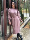 Тепла сукня з поясом пудрового кольору 30085
