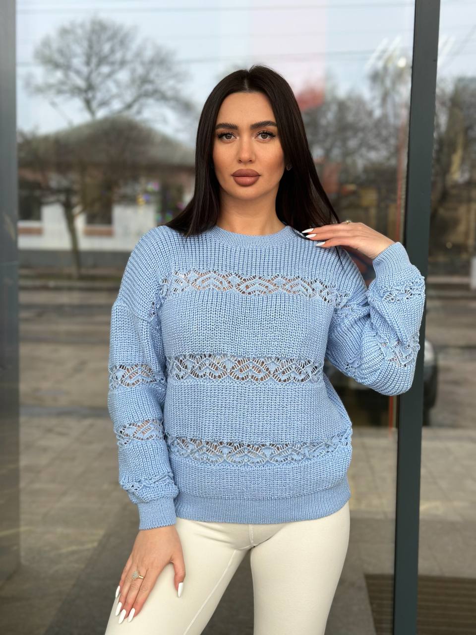 Тонкий женский свитер голубого цвета 31740