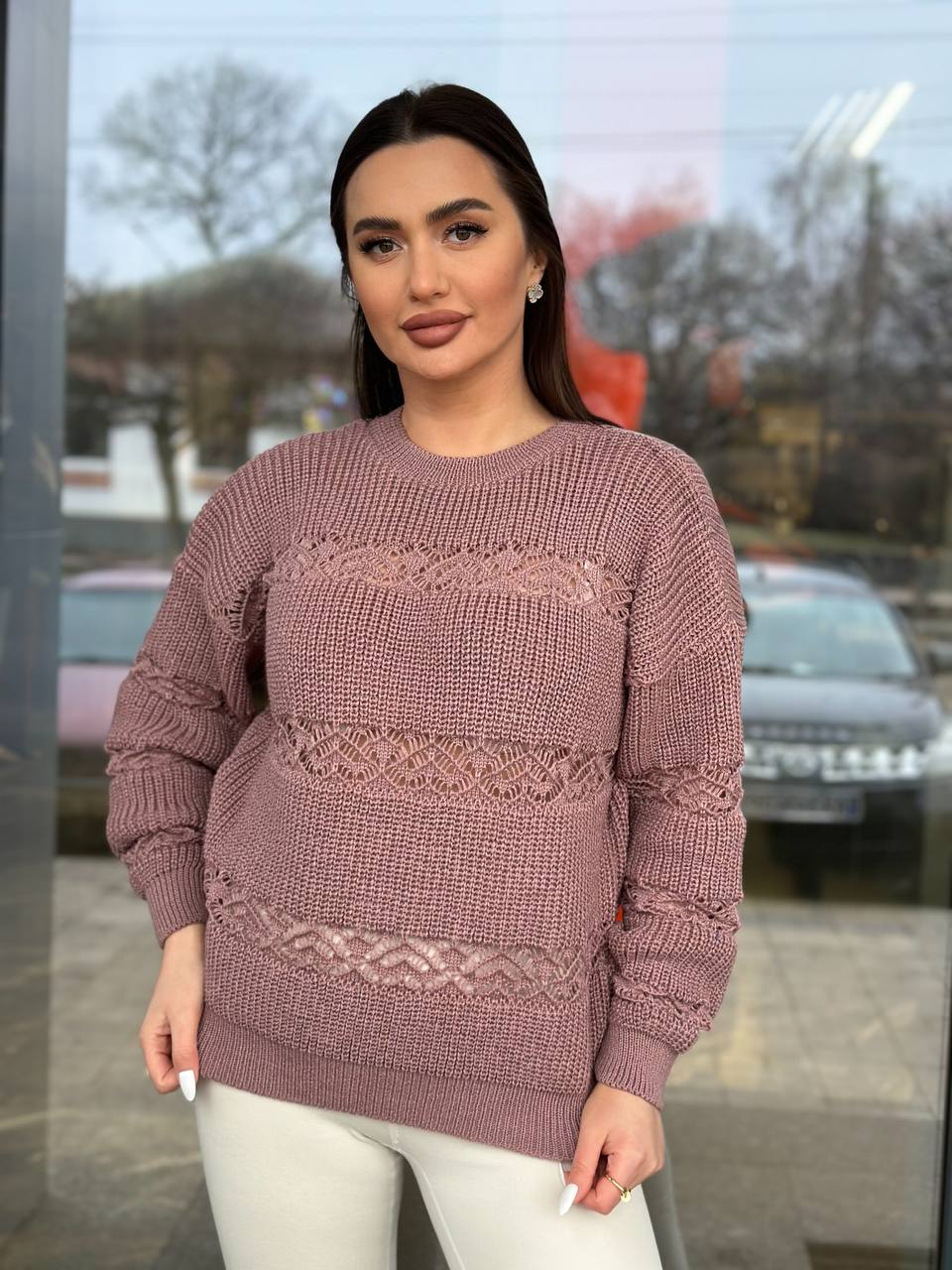 Тонкий жіночий светр пудрового кольору 31739