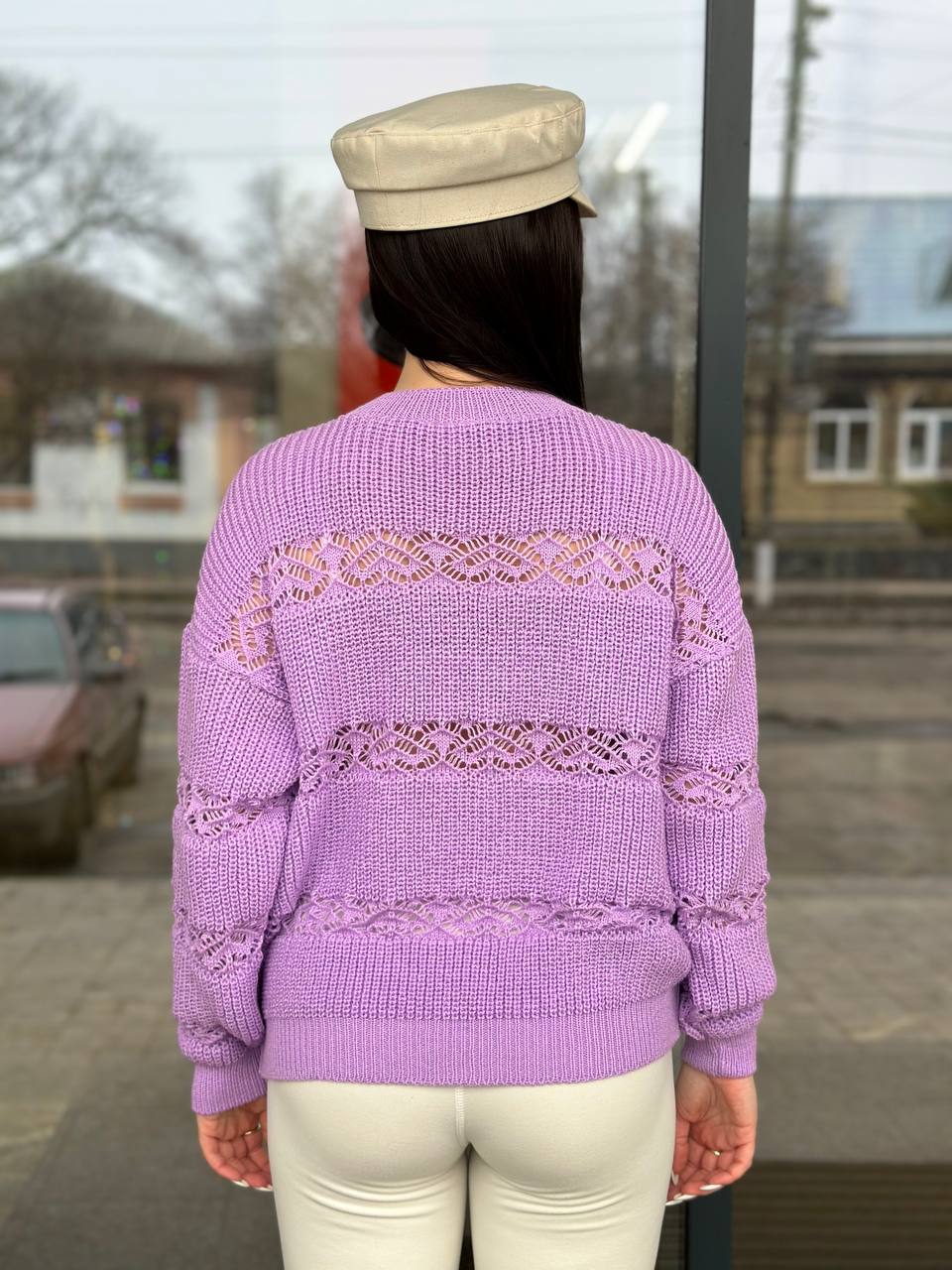 Тонкий жіночий светр бузкового кольору 31738