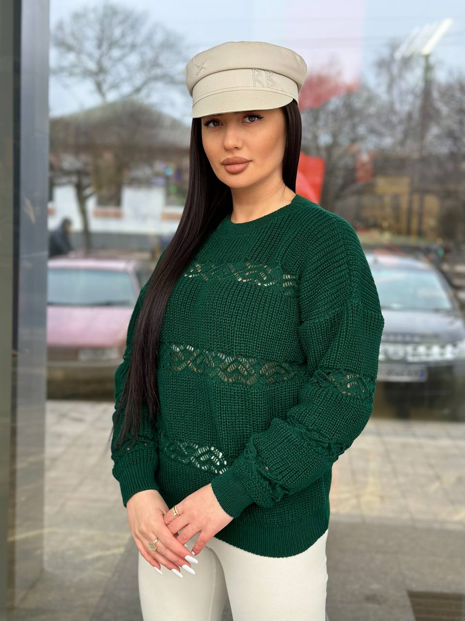 Тонкий женский свитер зеленого цвета 31736