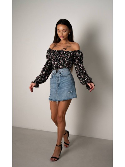 Топ із довгим рукавом на зав'язках чорного кольору 31559