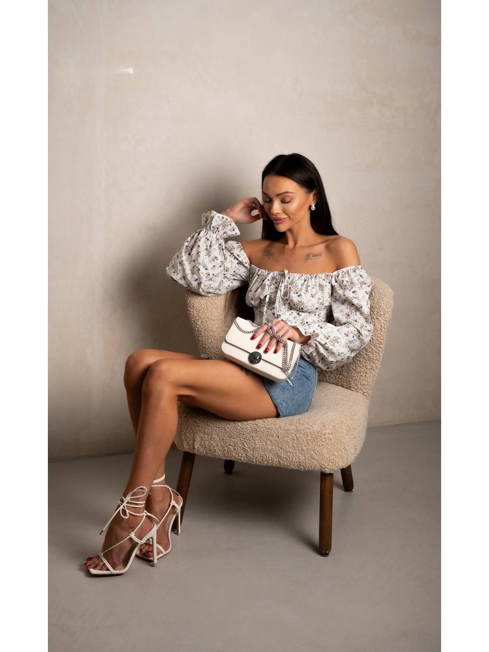 Топ с длинным рукавом на завязках молочного цвета 31558