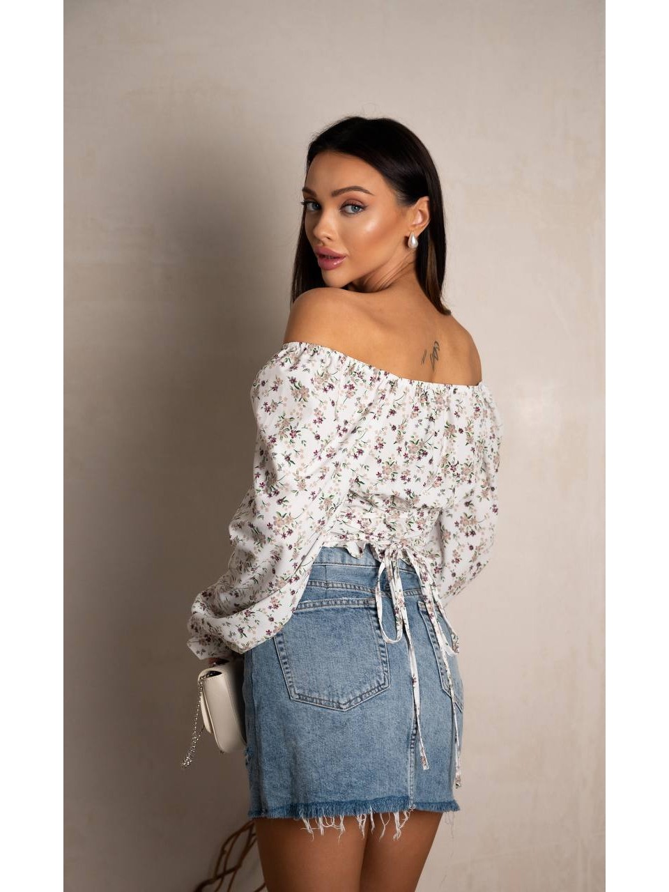 Топ с длинным рукавом на завязках молочного цвета 31558