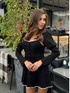 Трикотажное платье мини с белым кружевом, черного цвета 30318