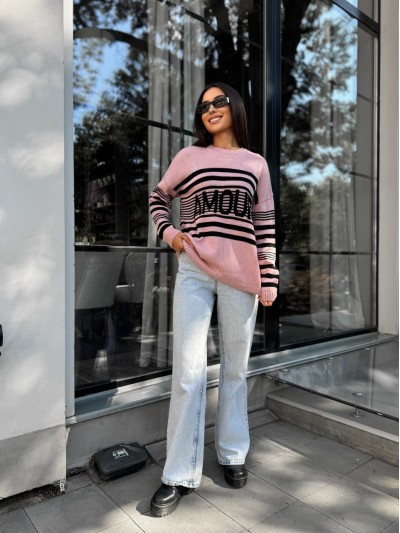 Подовжений жіночий светр із написом рожевого кольору 29903