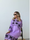 Вязаное платье с этничным рисунком сиреневого цвета 34358