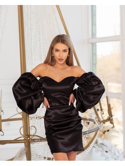 Вечірня атласна сукня міні чорного кольору 32927